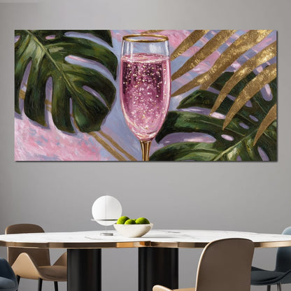 Pink Fizz Gold Palm Soiree Canvas Wall Art