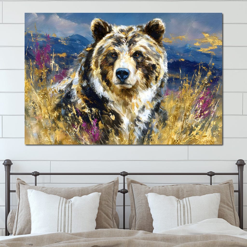 Golden Grizzly Mountain Calm Canvas Wall Art