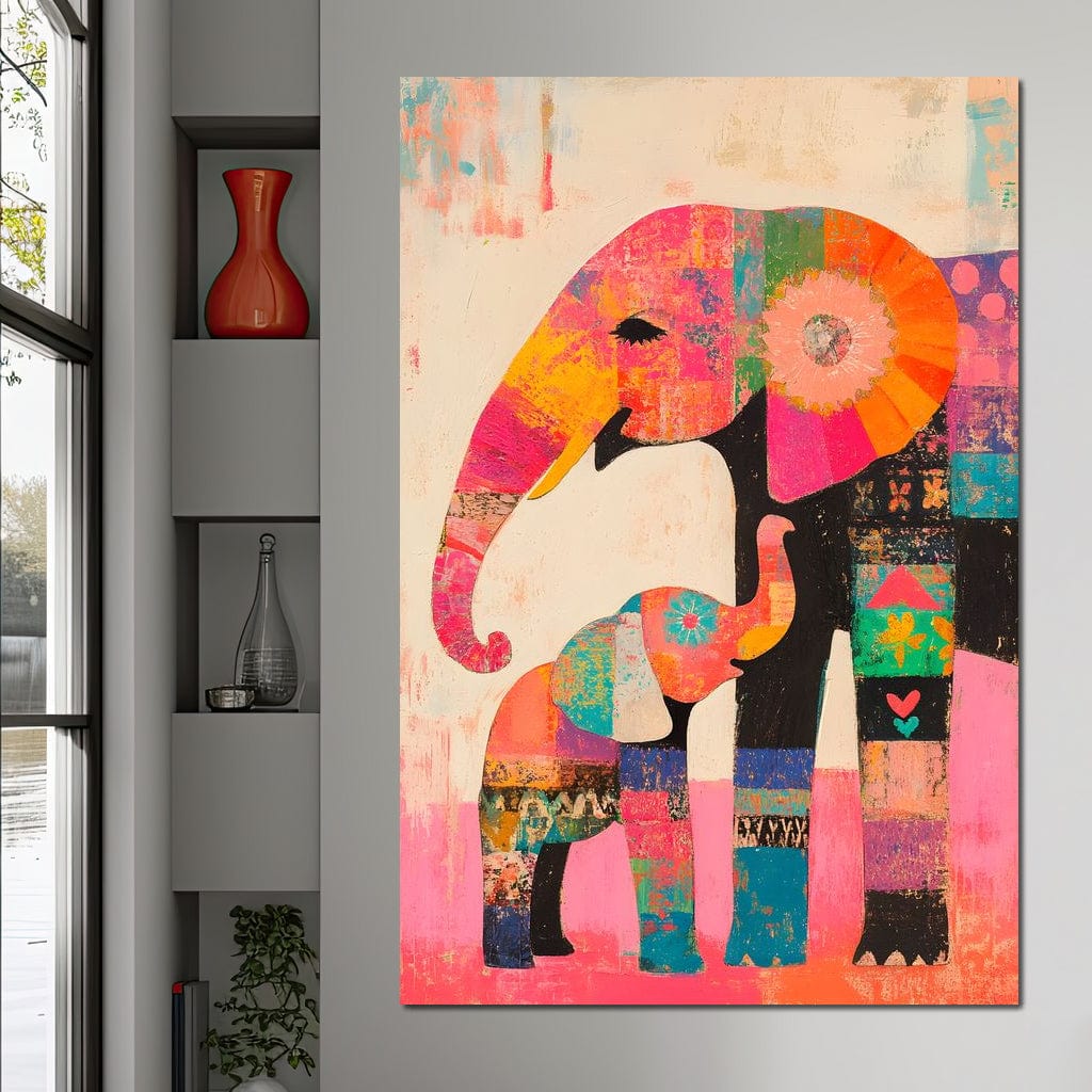 Elephant Patchwork Dreams Canvas Wall Art