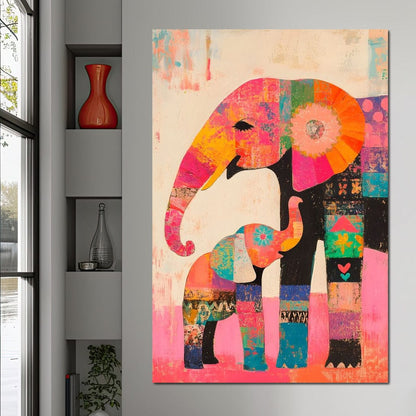 Elephant Patchwork Dreams Canvas Wall Art