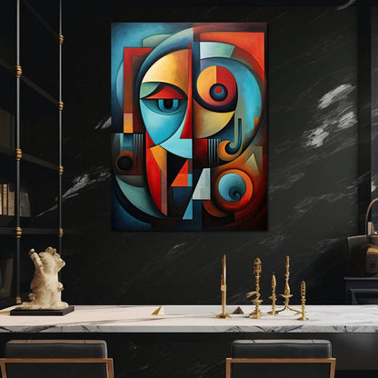 Scarlet, Sienna, and Mustard Cubism Canvas Wall Art