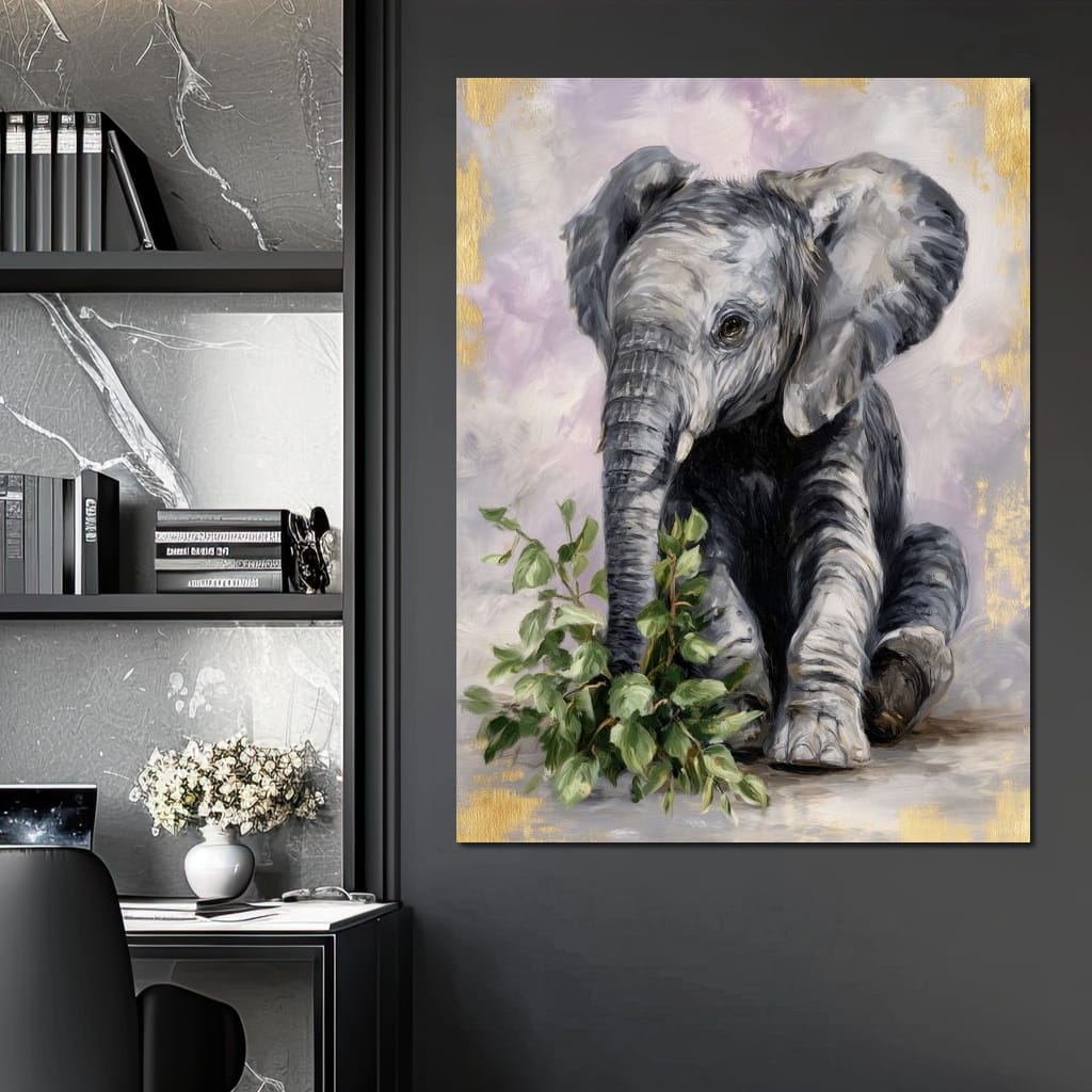 Gentle Elephant Calf Portrait Canvas Wall Art