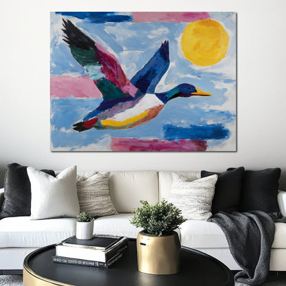 Sunlit Flight of Wild Duck Canvas Wall Art