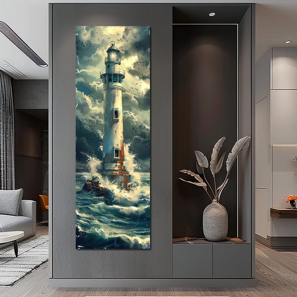 Beacon Amidst Stormy Shores Canvas Wall Art