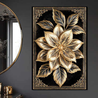 Gilded Petals on Obsidian Fields Canvas Wall Art