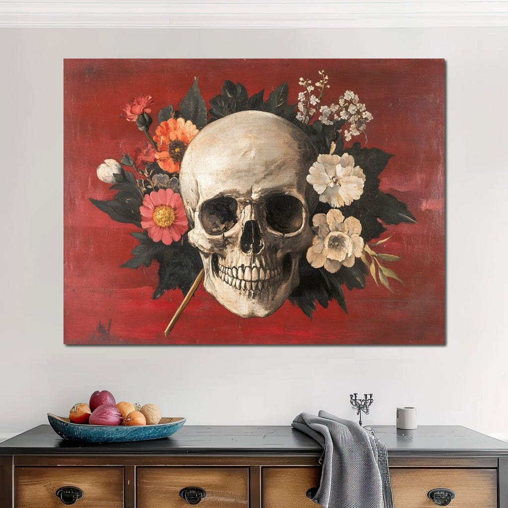 Skull and Floral Reverie Canvas Wall Art