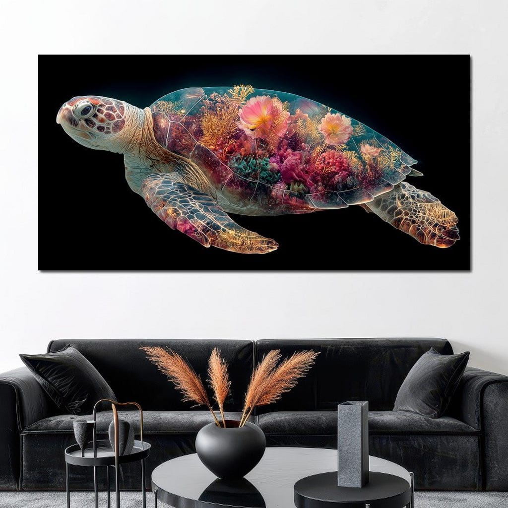 Floral Reef Sea Turtle Glow Canvas Wall Art