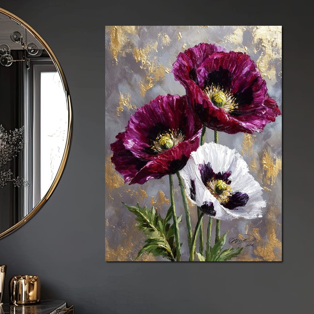 Gold Leaf Poppy Garden Glow Canvas Wall Art