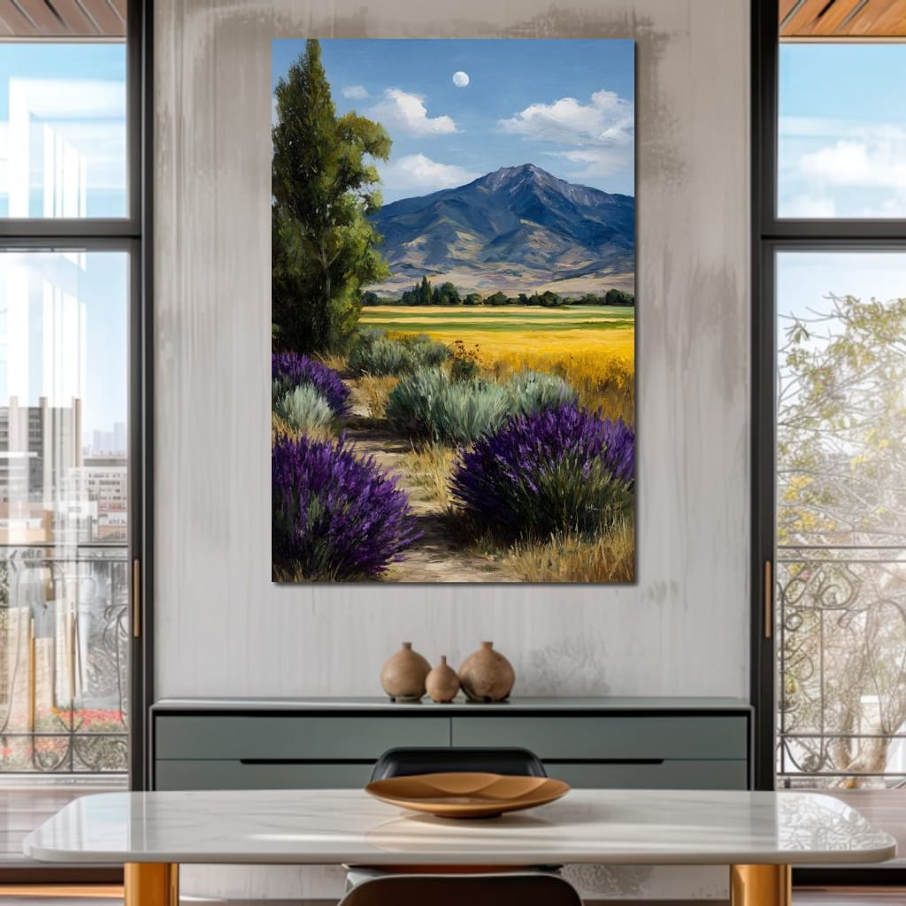 Moonlit Lavender Mountain Path Canvas Wall Art