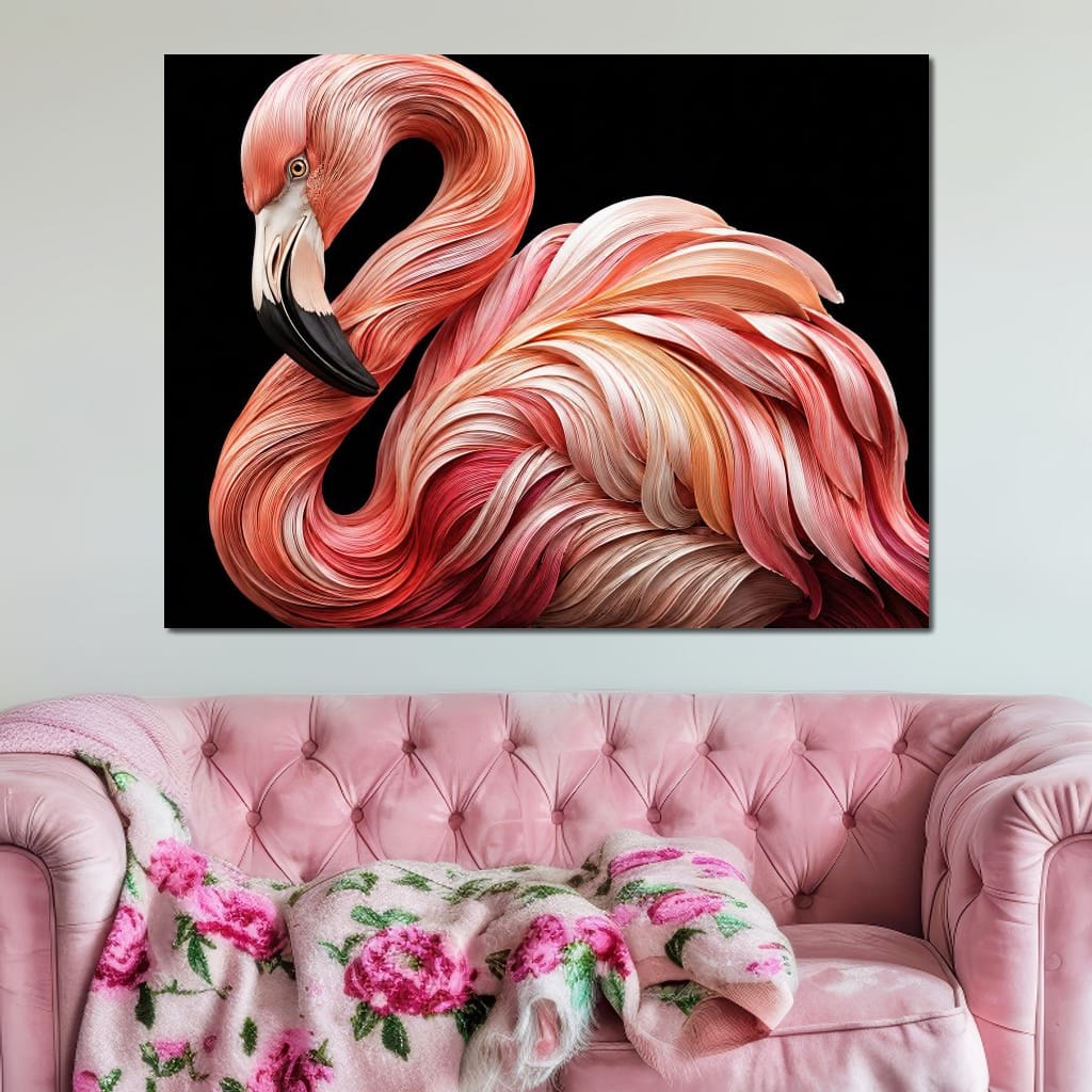 Silk Strand Flamingo Curve Canvas Wall Art