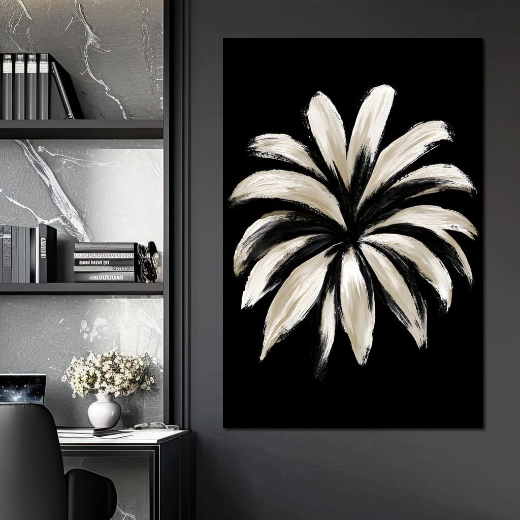 Monochrome Petals Reaching For Night Canvas Wall Art