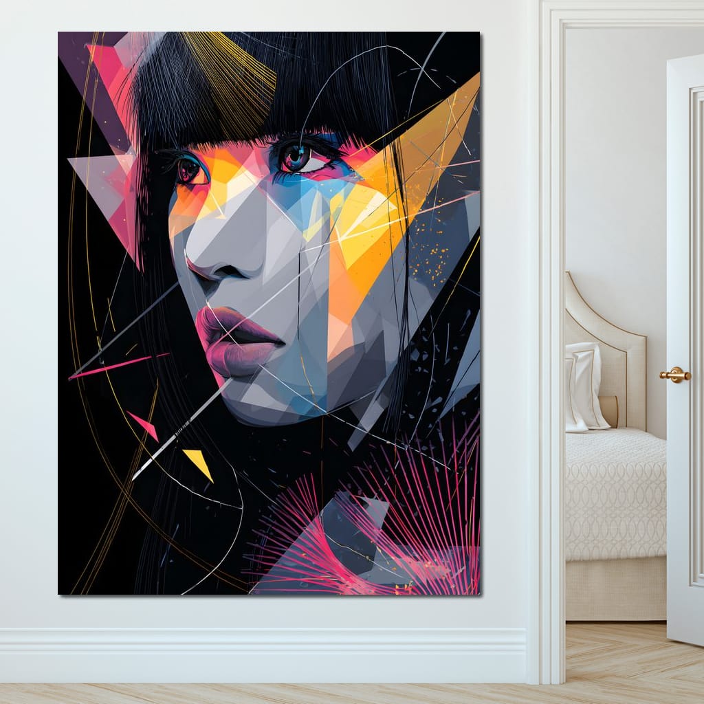 Neon Prism Portrait of Muse Canvas Wall Art