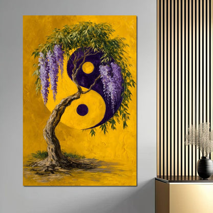 Wisteria Yin Yang Tree Zen Canvas Wall Art
