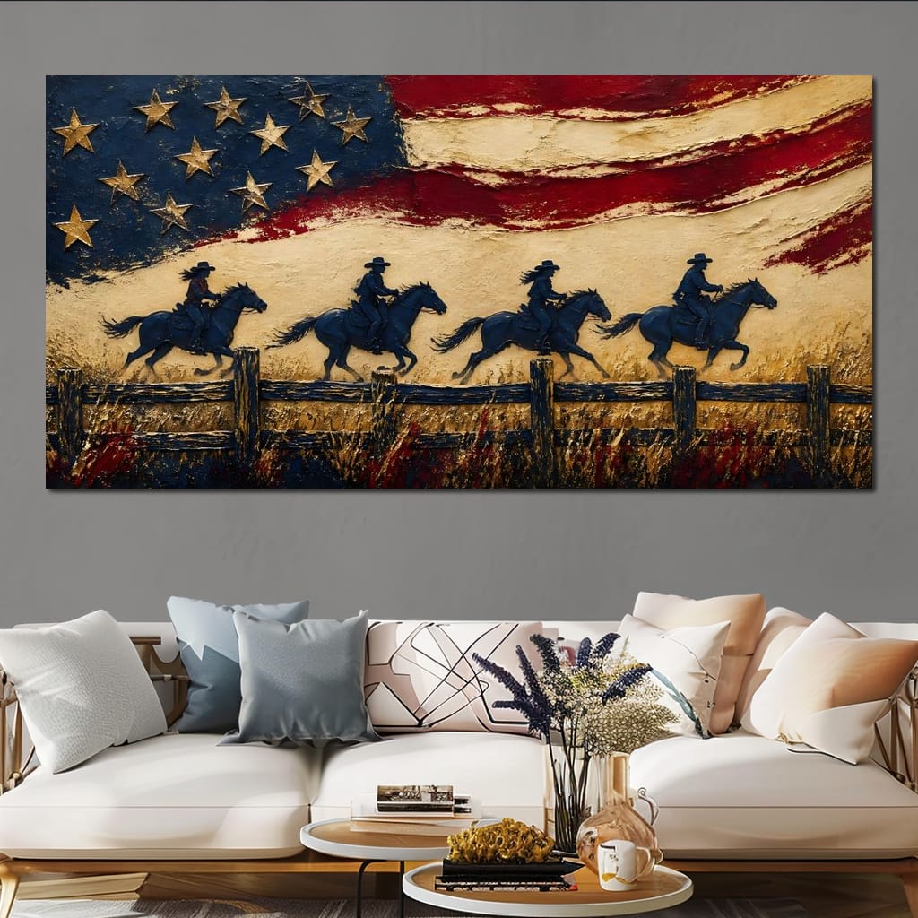 Galloping Past Frontier Lines Canvas Wall Art