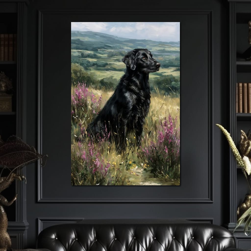 Black Labrador Meadow Sentinel Canvas Wall Art