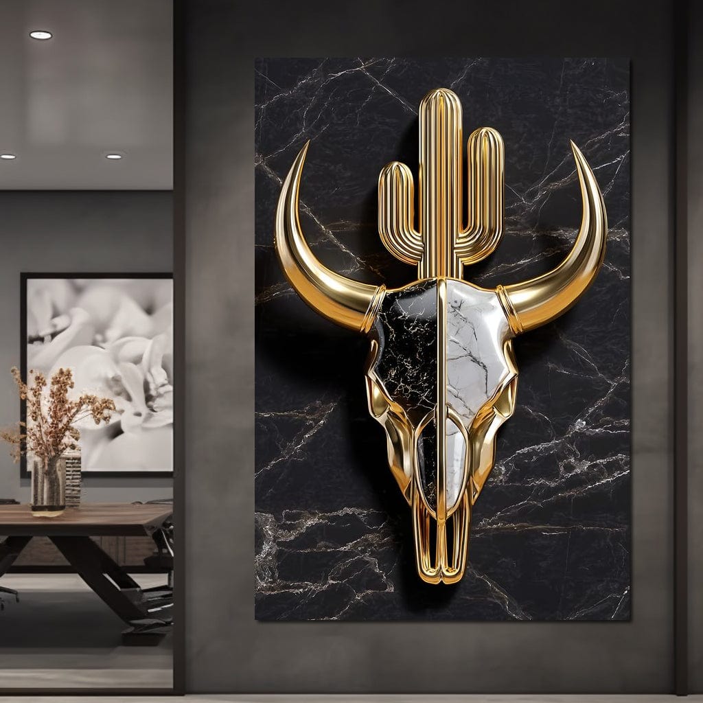Golden Desert Totem Skull Marble Canvas Wall Art