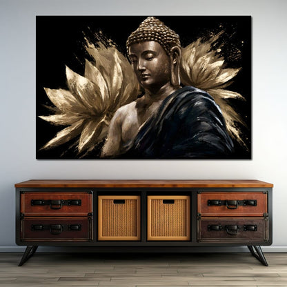 Golden Stillness Beyond The Lotus Canvas Wall Art