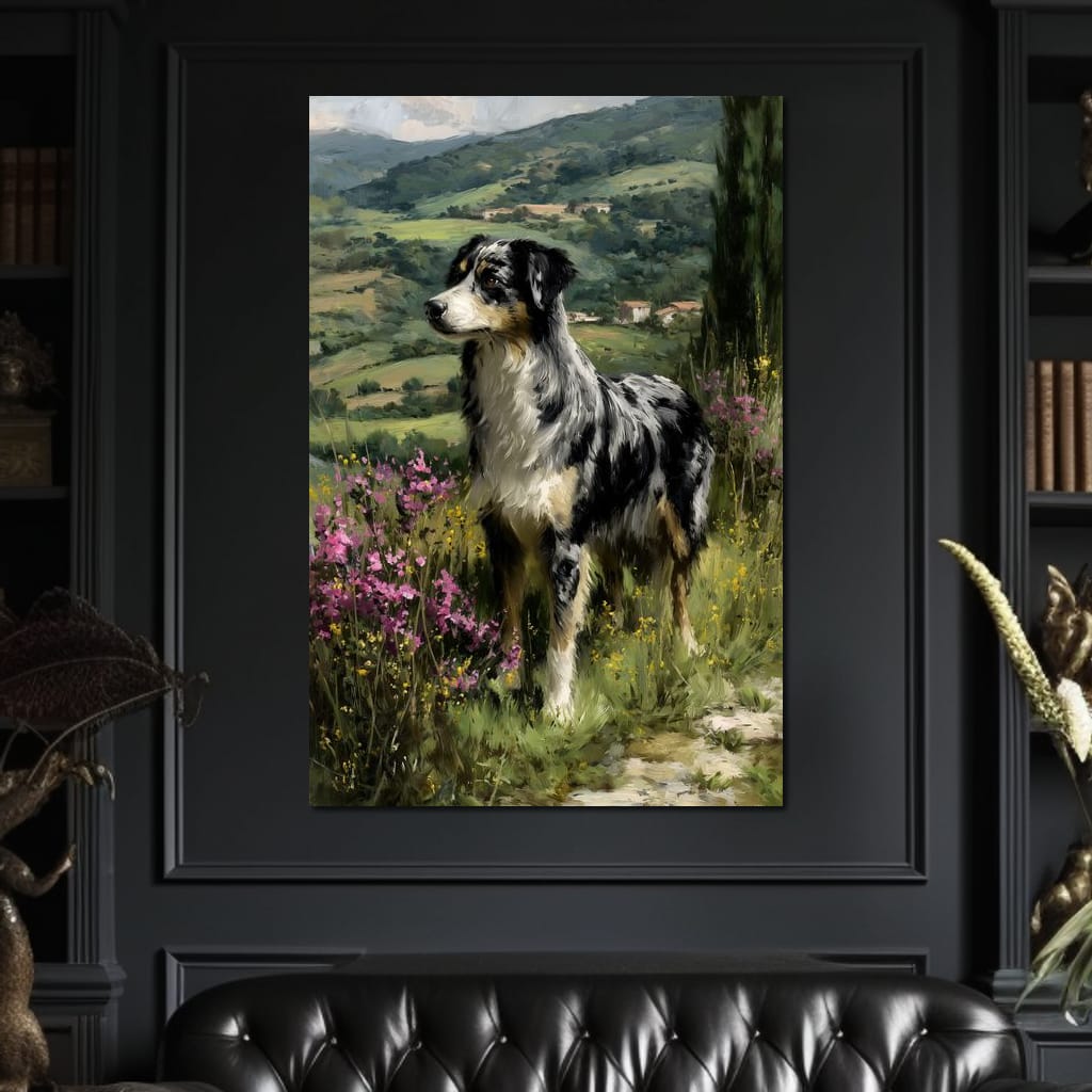 Australian Shepherd Meadow Sentinel Canvas Wall Art