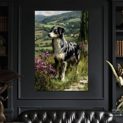 Australian Shepherd Meadow Sentinel Canvas Wall Art