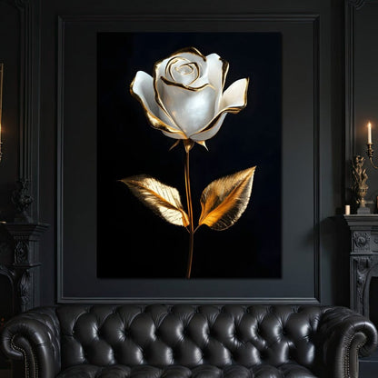 Golden Elegance Blossom Canvas Wall Art