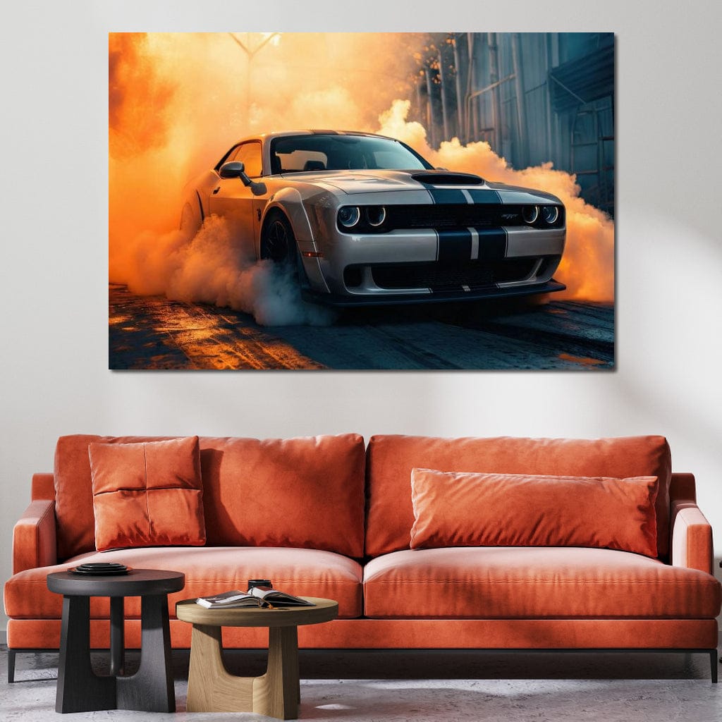 Silver Hellcat Burnout Canvas Wall Art
