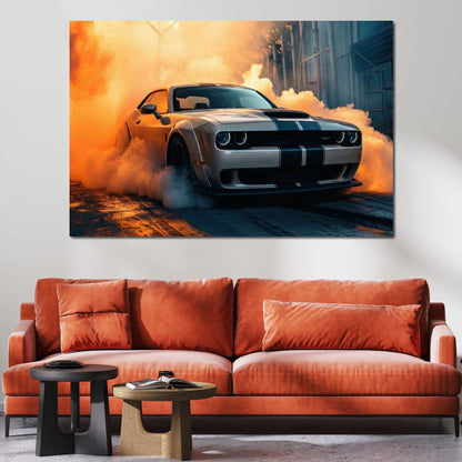 Silver Hellcat Burnout Canvas Wall Art