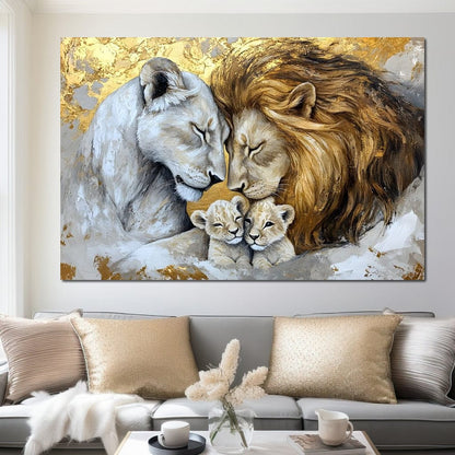 Lion Family Embrace Canvas Wall Art