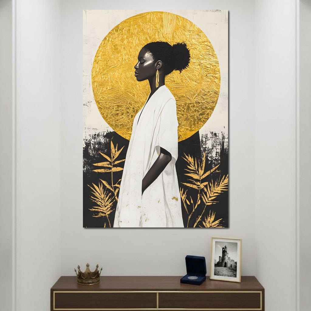 Golden Halo Afrocentric Poise Canvas Wall Art