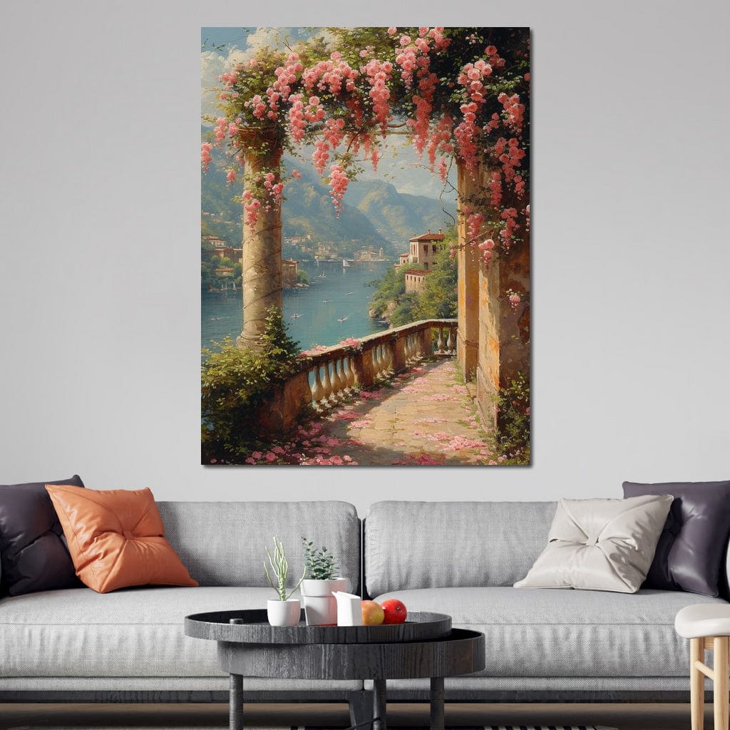 Blossomed Lakeside Retreat Canvas Wall Art