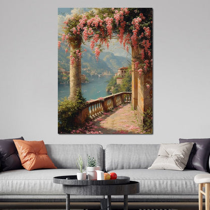 Blossomed Lakeside Retreat Canvas Wall Art