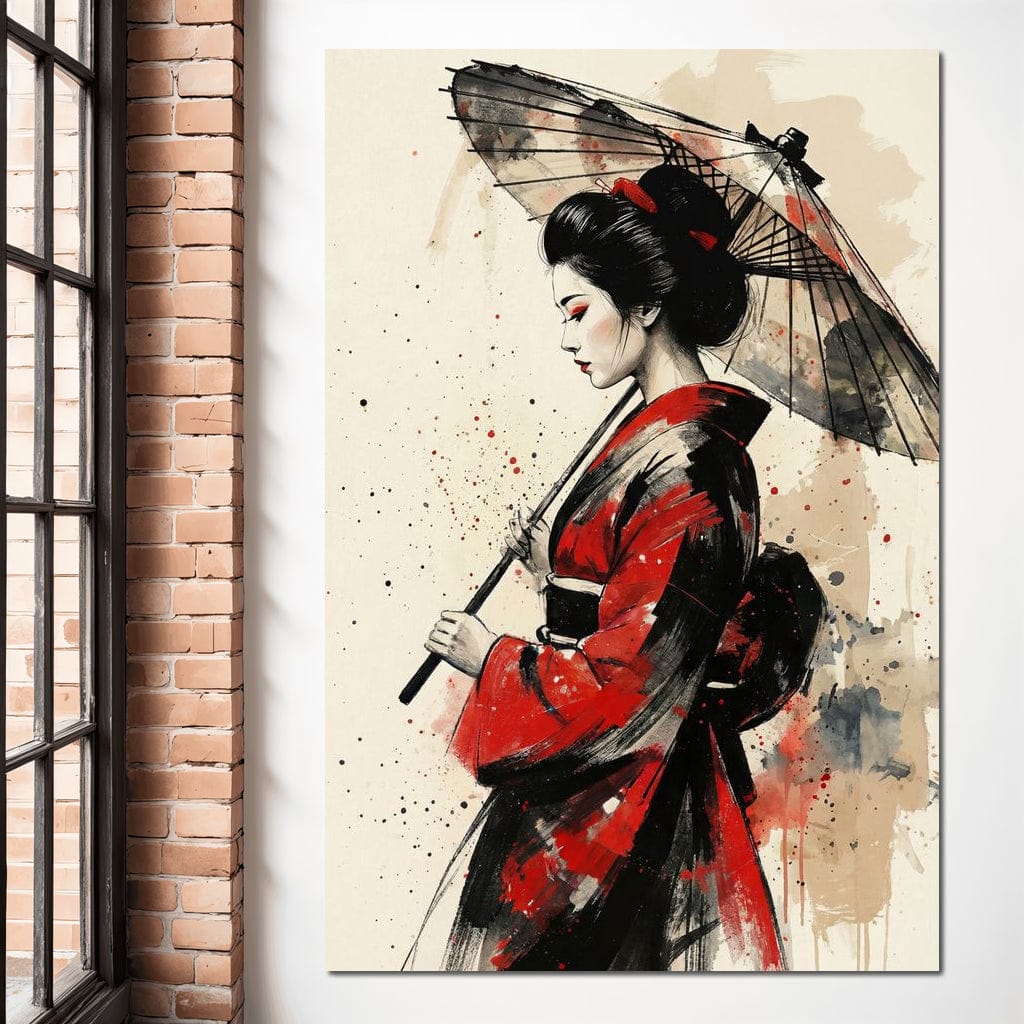 Japanese Woman with Umbrella Canvas Wall Art