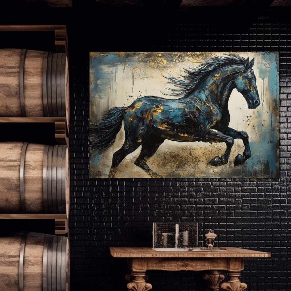 Gilded Teal Horse Canvas Wall Art