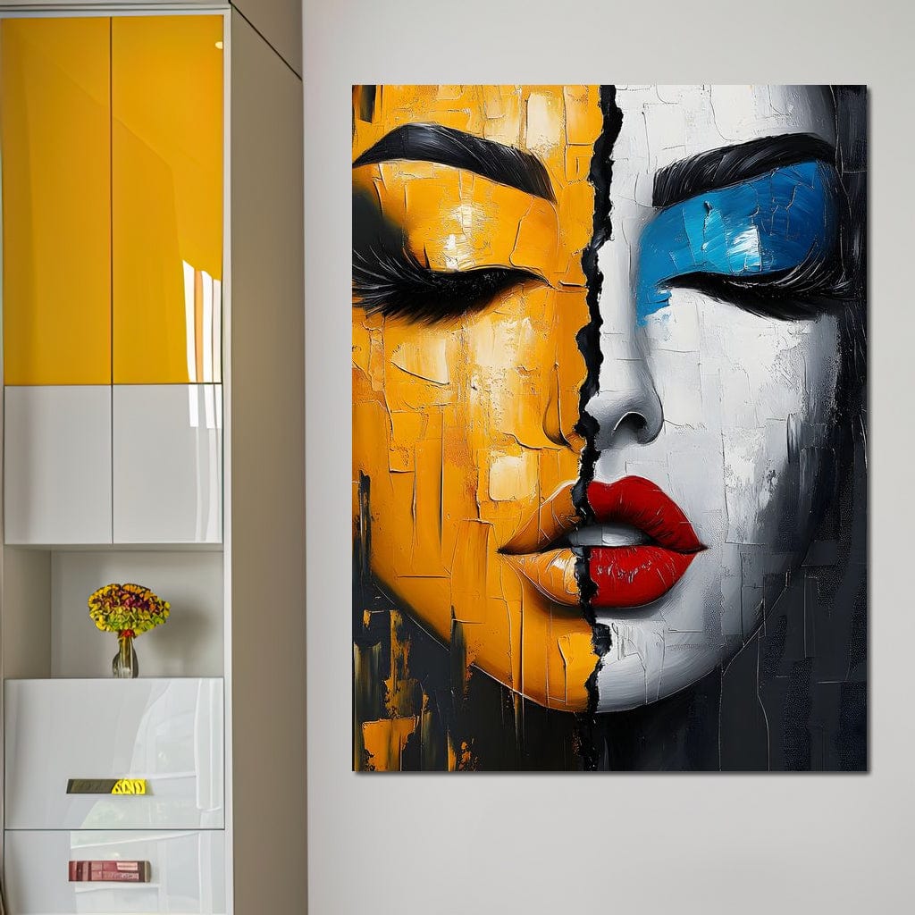 Dual Tones Modern Portrait Face Canvas Wall Art