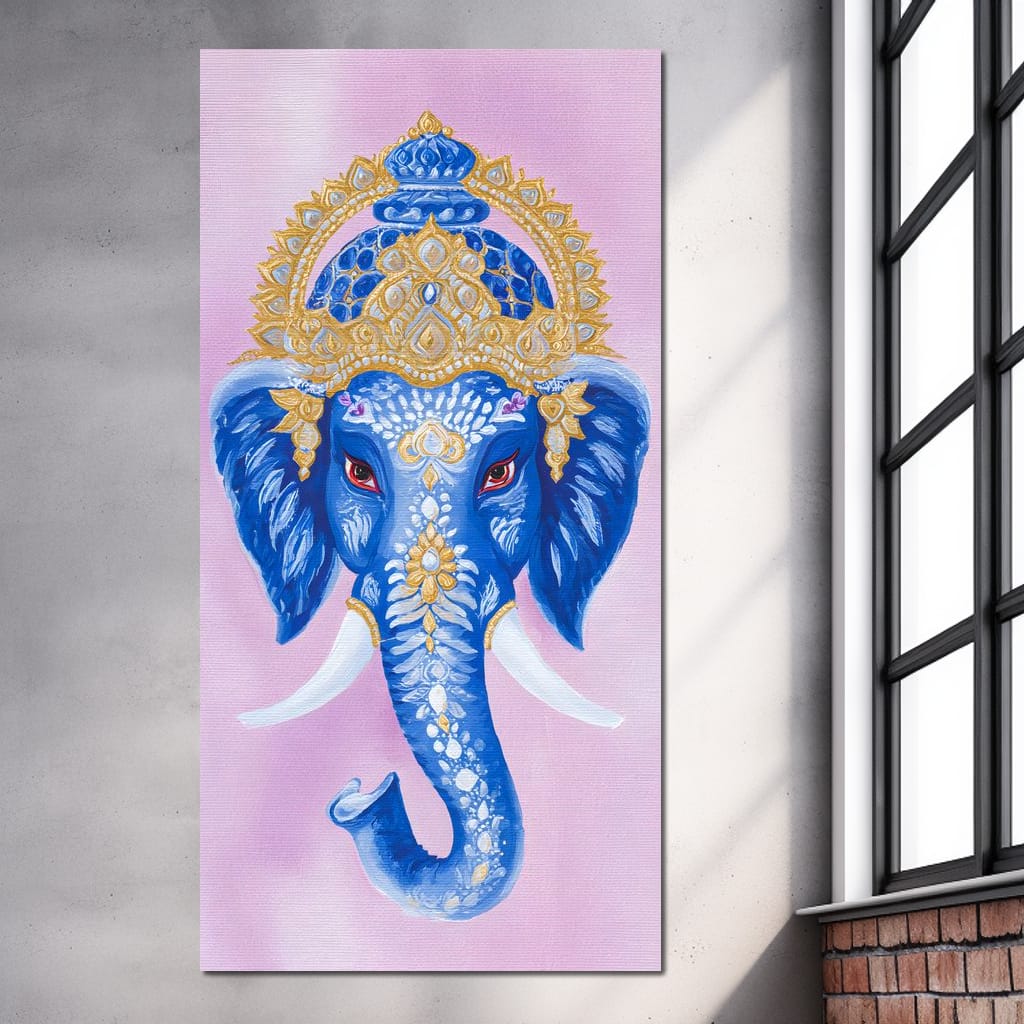 Royal Sapphire Ganesha Blessing Canvas Wall Art