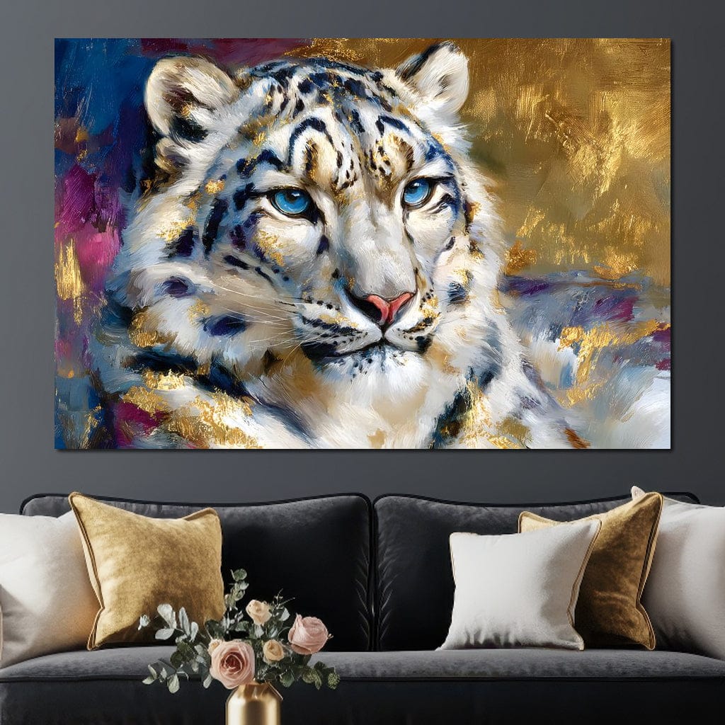 Golden Snow Leopard Portrait Canvas Wall Art