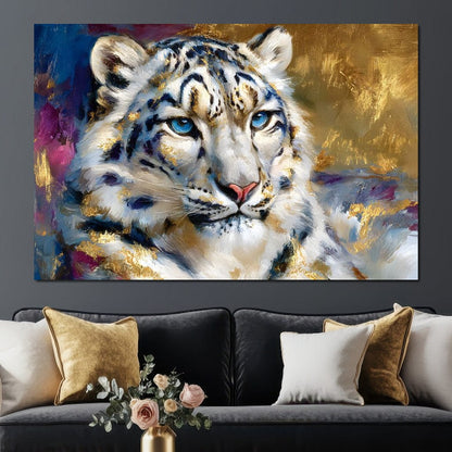 Golden Snow Leopard Portrait Canvas Wall Art