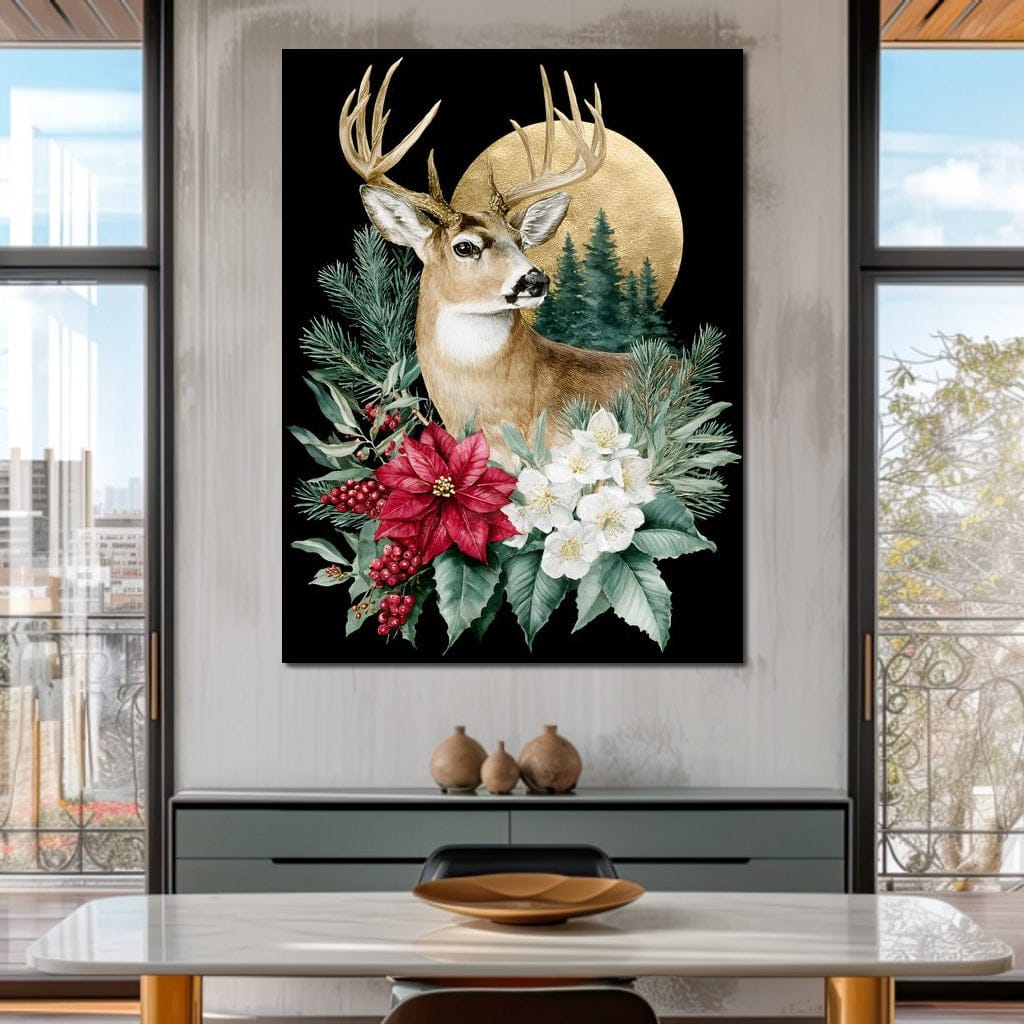 Moonlit Floral Gold Buck Canvas Wall Art