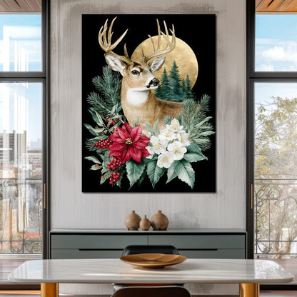 Moonlit Floral Gold Buck Canvas Wall Art