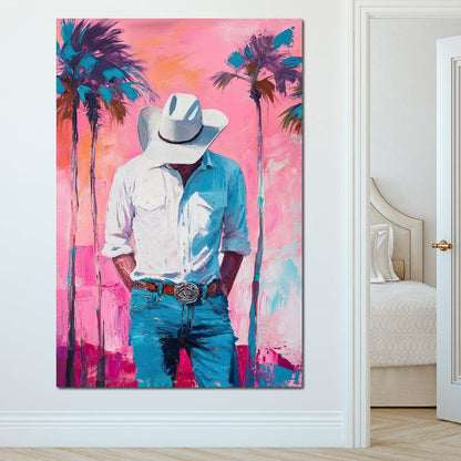 Cowboy Dreams Under Palms Canvas Wall Art