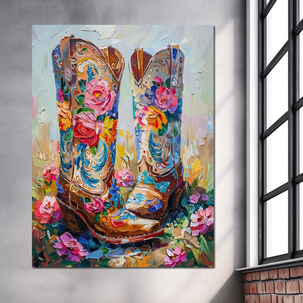 Wildflower Cowboy Boots Canvas Wall Art