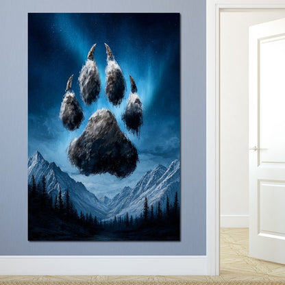 Celestial Wolf Paw Over Peaks Canvas Wall Art