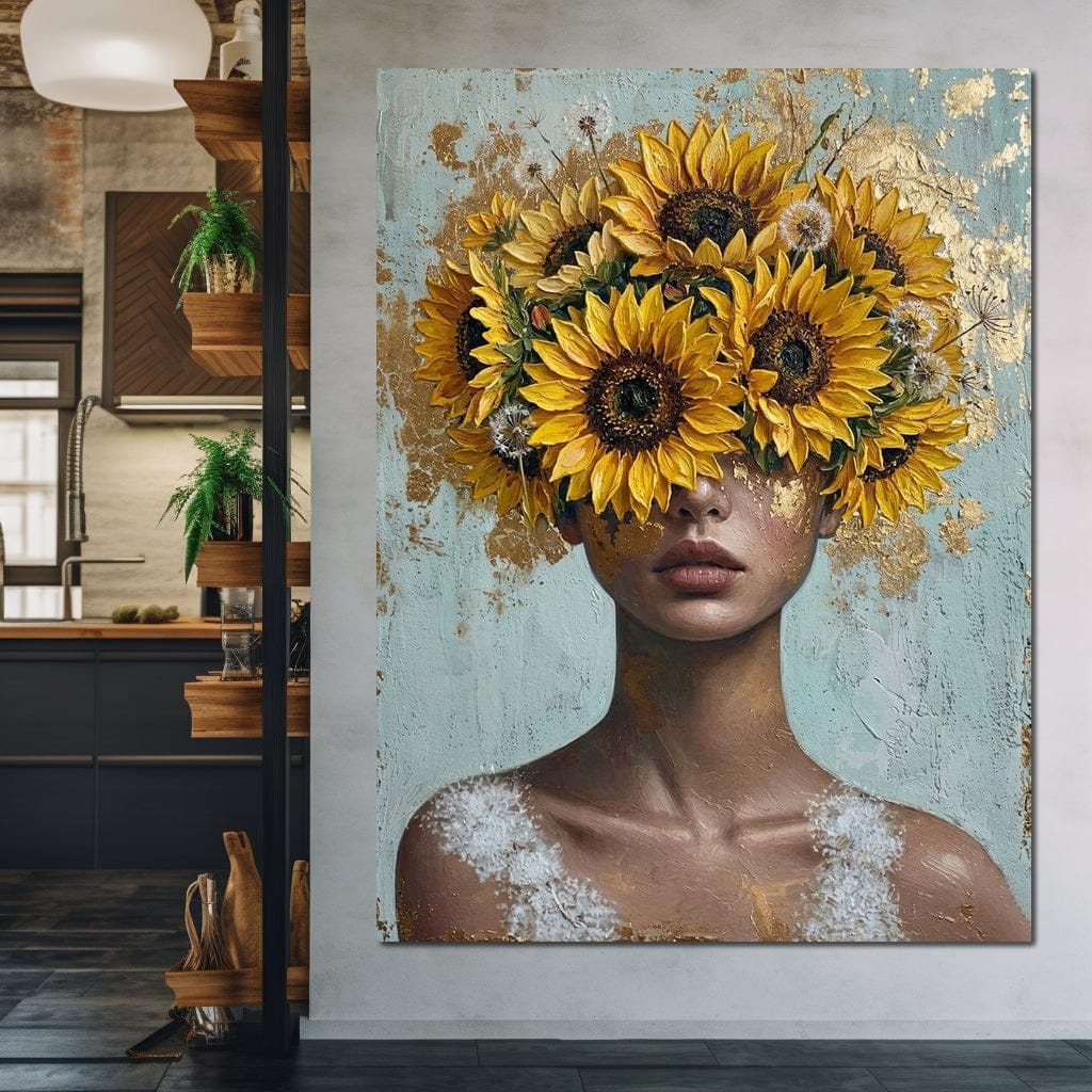 Sunflower Head Spring Portrait Canvas Wall Art