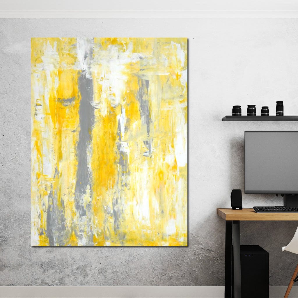 Grey & Yellow Abstract Art Painting Canvas Wall Art