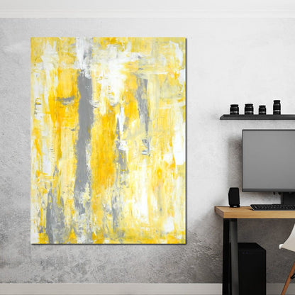 Grey & Yellow Abstract Art Painting Canvas Wall Art