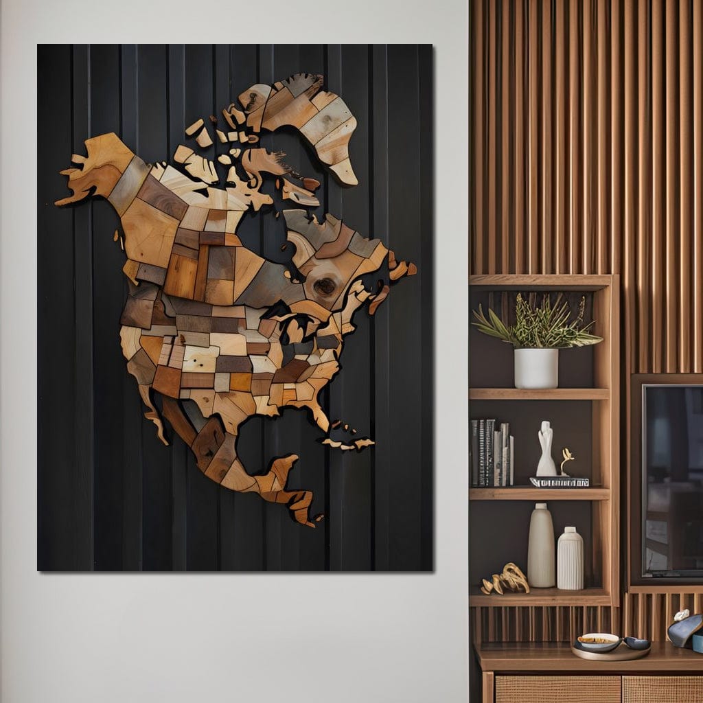 North America & Canada Wooden Art Canvas Wall Art