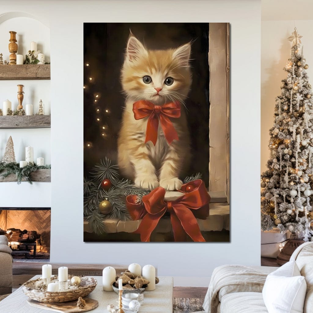 Yuletide Kitten by the Window Canvas Wall Art