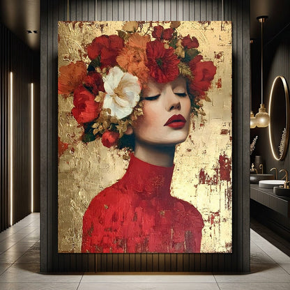 Golden Petal Crowned Reverie Canvas Wall Art