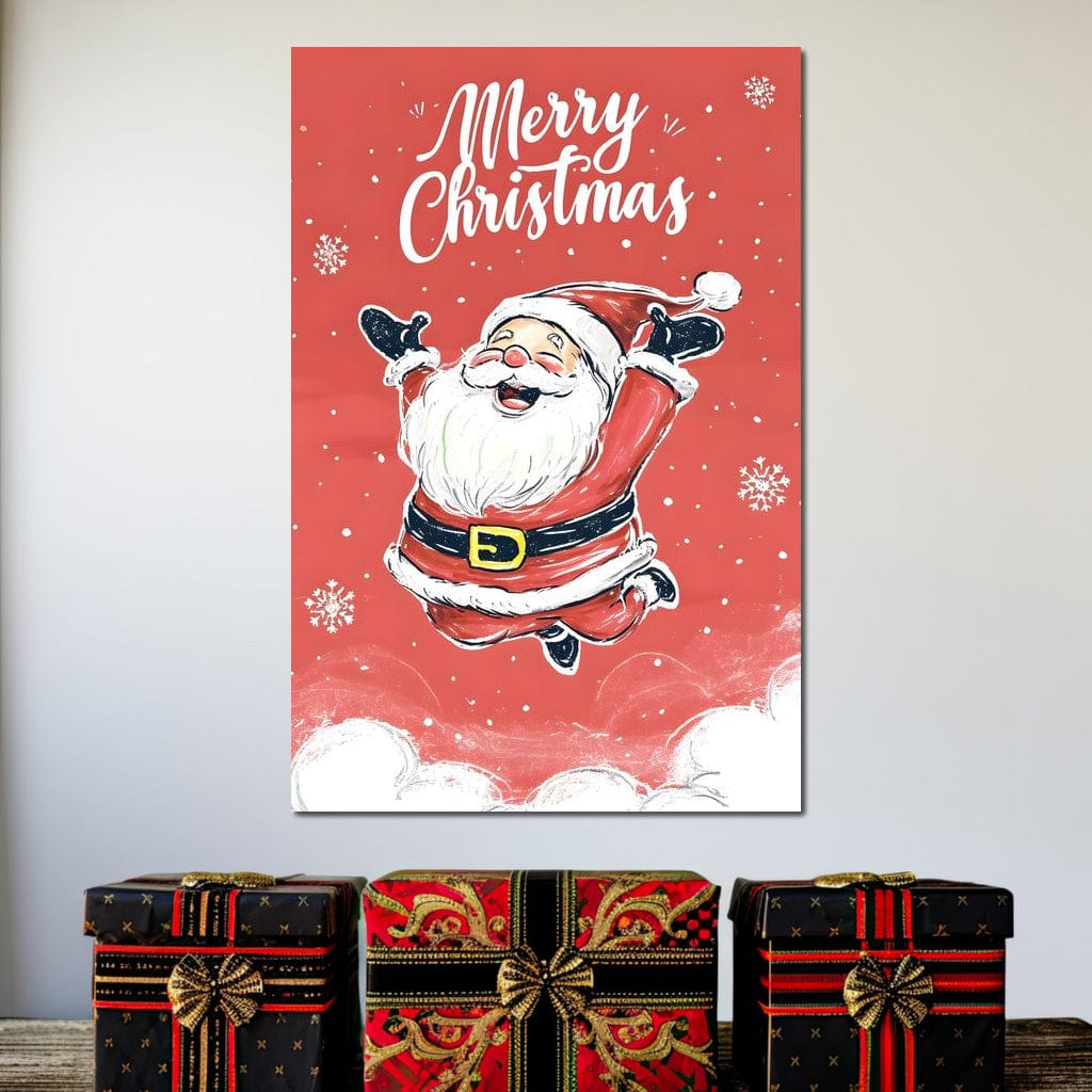 Joyful Santa Snowfall Holiday Canvas Wall Art