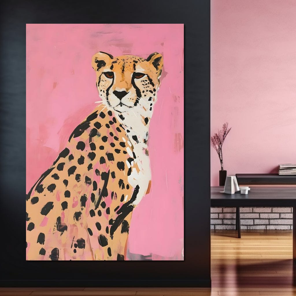 Cheetah Safari Elegance on Pink Canvas Wall Art