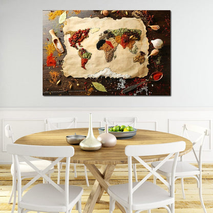 Spices Map of the World Canvas Wall Art